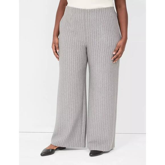 Lane Bryant Journey Knit High-Rise Wide Leg Pants gray white pinstripe sz 18 new